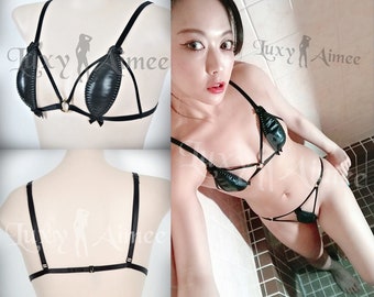 Veronica (PLUS size) / Peek a boo padded bralette bra / BRA ONLY レザー ランジェリー ブラジャー ビキニ Micro Leather lingerie Sexy Bikini Fetish club wear