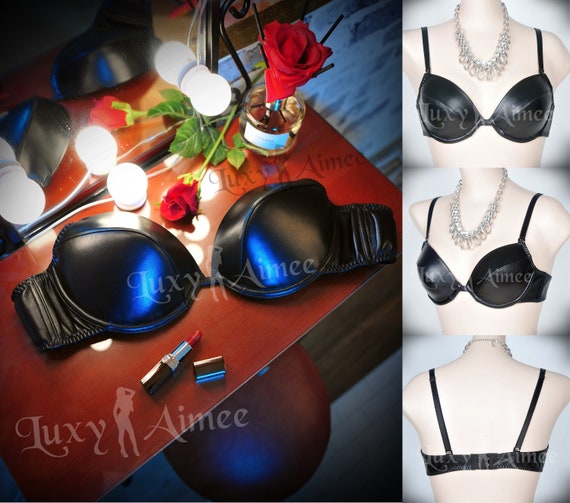 Annie REGULAR Size / Plunge Underwired Bra / レザー ランジェリー ブラジャー Leather  Lingerie Convertible Push up Pads Sexy Top Bra Fetish Club Wear 