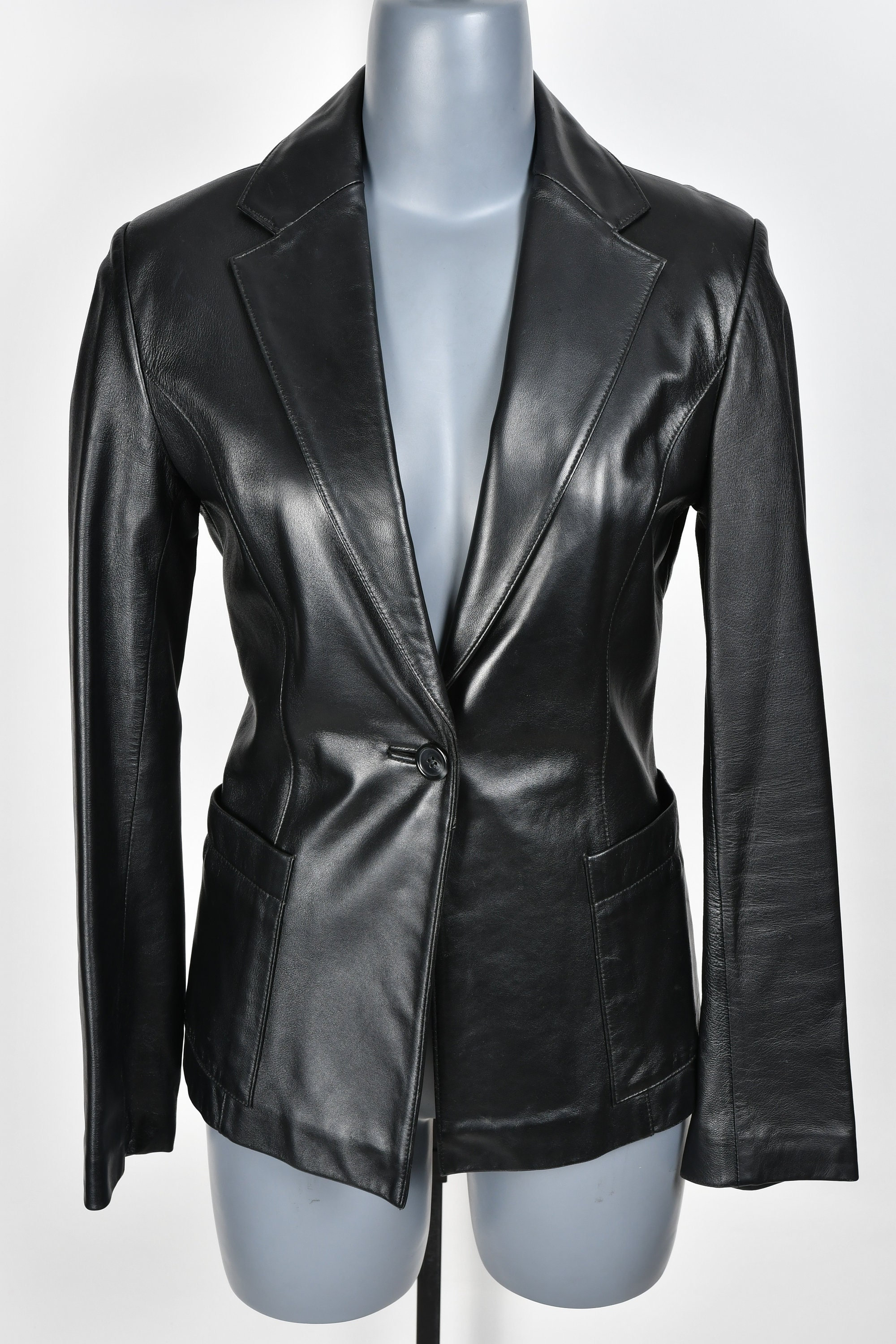 black faux leather blazer womens