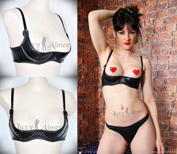 Cristin PLUS Size / Basic Quarter Cup Bra /レザー ランジェリー ブラジャー Leather Cuir  Lingerie Sexy Cupless Open Shelf Cup Bra Fetish Club Wear 