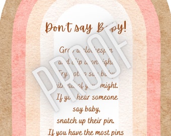 Don't say Baby game template for rainbow themed baby shower