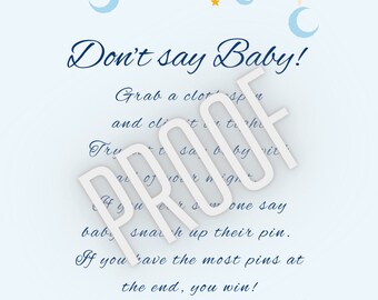 Don't say Baby game template for twinkle twinkle little star themed baby shower
