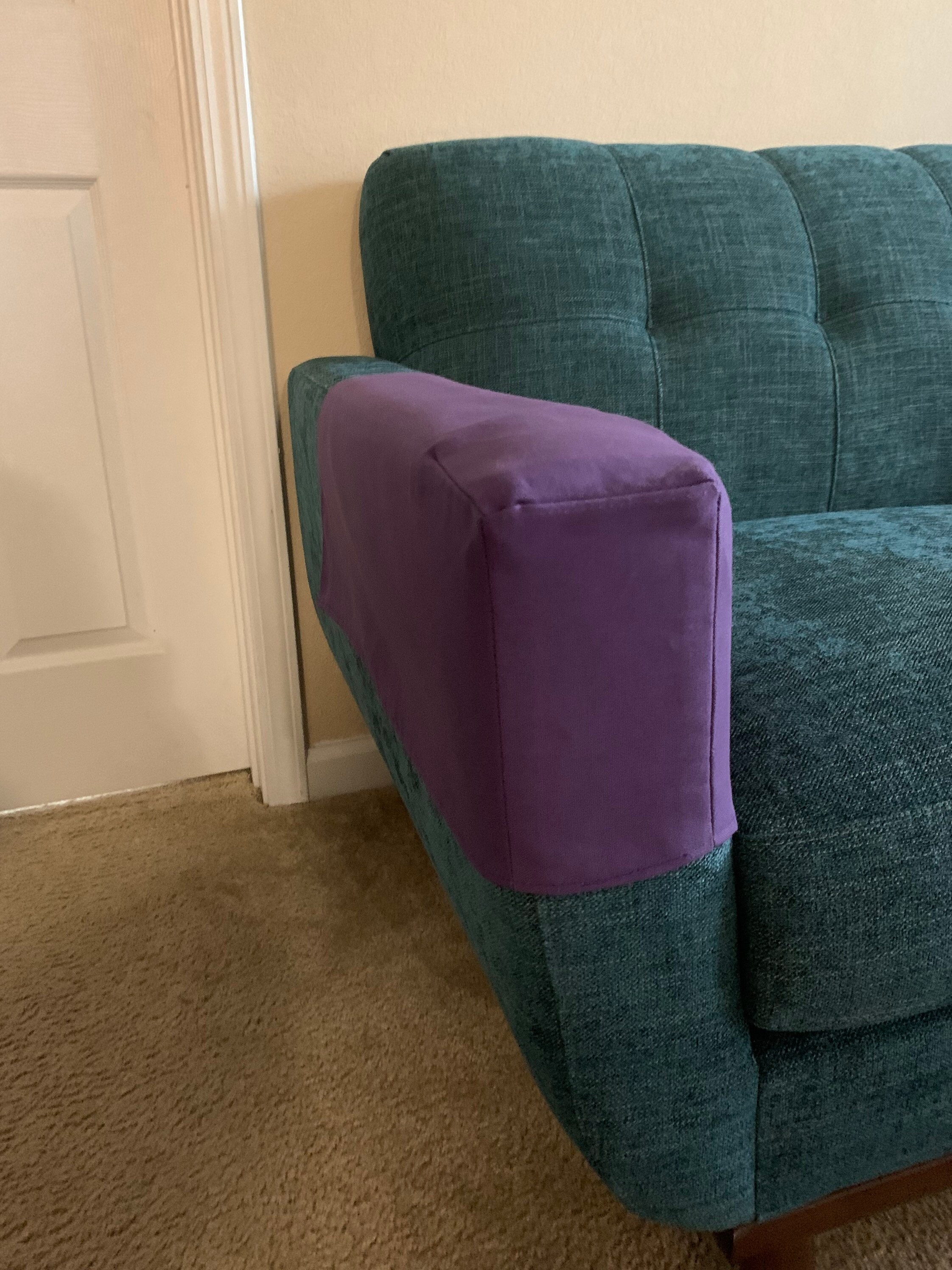 Purple arm cover for narrow arms of sofa or chair Accept Etsy
