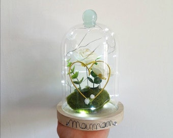 Cloche lumineuse, Composition Florale Personnalisable, Maman