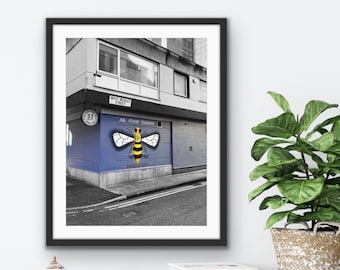 Manchester Print / Bee Mural / Bee Wall Art / Fast and free UK delivery / Framed or unframed professional prints.