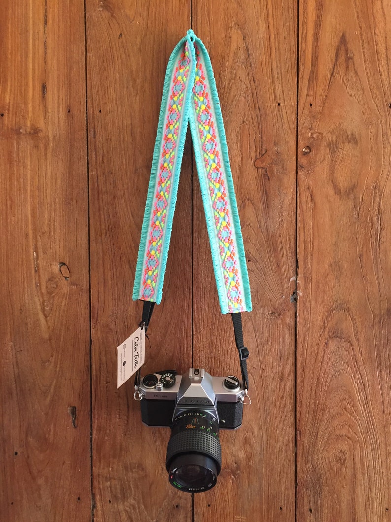 Adjustable CAMERA STRAP Neon Fabric Woven Camera Strap Camera Strap Ethnic dslr camera strap Boho canon camera strap nikon camera strap