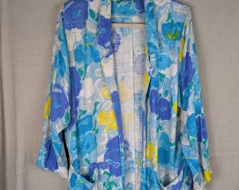VINTAGE Sallie Ross Blue Floral Long Blazer | L