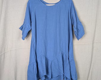 Blue Linen Tunic Style Dress | M