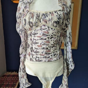 Free People Brunch Date Bodysuit Long Sleeve Floral Ivory | M image 1