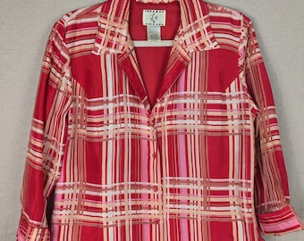 VINTAGE ice 100% Silk Lined Pink and Red Striped Jacket | L