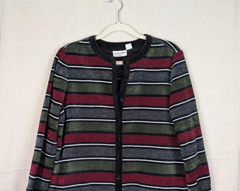 Alfred Dunner Velvet Striped Thick Cardigan | 12