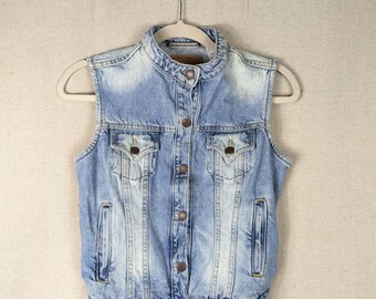 VINTAGE Levi Strauss Signature Denim Vest Cotton Leather Patch | 8/10