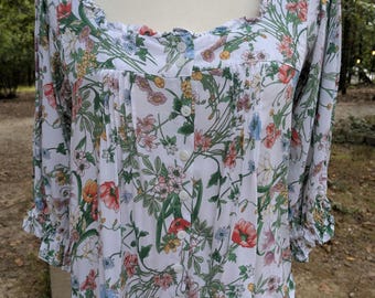 Colorful Floral Boho Blouse | XS