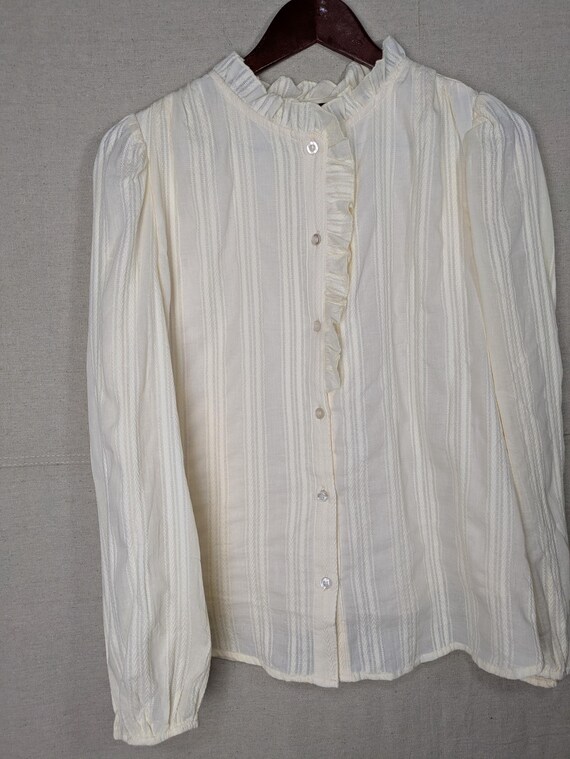 Cream Ruffle Collared Button Down Blouse | S - image 7