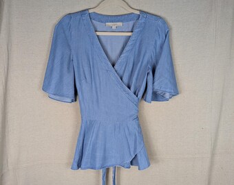 LOFT Chambray Blue Wrap Blouse | M