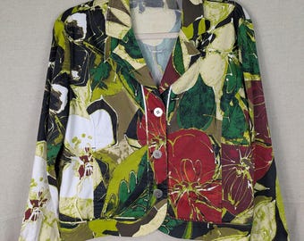 Chico's Floral Plant Button-up Jacket | M