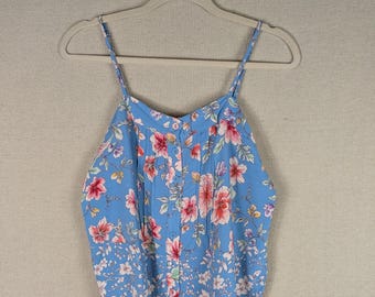 Blue Button Down Cherry Blossom Tank Top | M