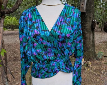 Vintage Blue Wrap Blouse | M