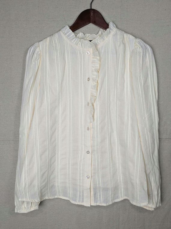 Cream Ruffle Collared Button Down Blouse | S - image 2