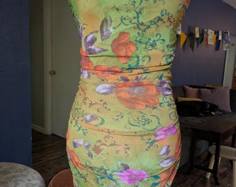 Green Floral Party Dress | XS