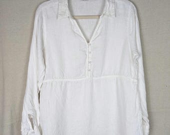 Sigrid Olson White Linen Tunic Style Blouse | L