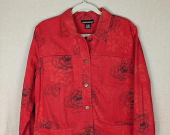 Metrostyle Red Jean Jacket with Black Roses | 16