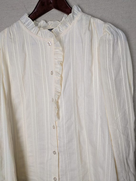 Cream Ruffle Collared Button Down Blouse | S - image 5