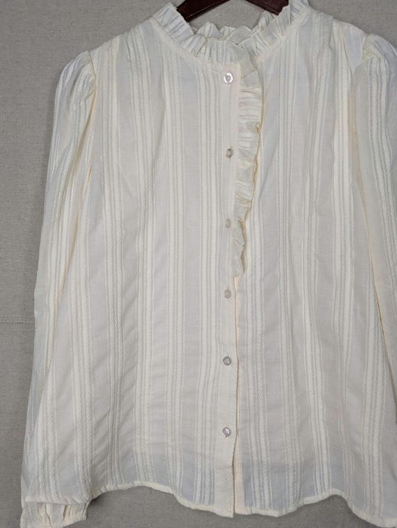 Cream Ruffle Collared Button Down Blouse | S - image 1