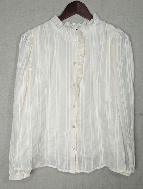 Cream Ruffle Collared Button Down Blouse | S - image 3