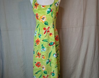 Vintage Bright Green Floral Dress | 5/6