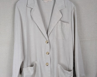 VINTAGE Bonjour Oversized Cream Flax Blend Button Down Jacket | M