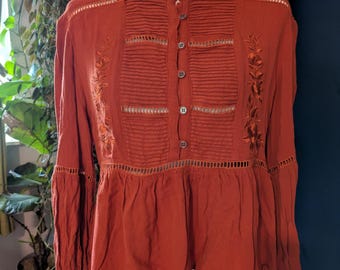 Rayon Lace Peasant Blouse | XS
