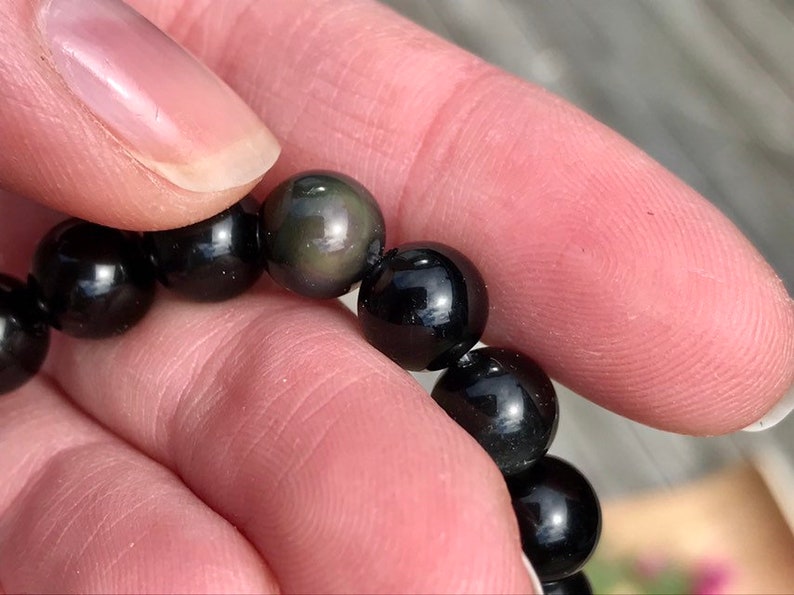 rhodonite and black Obsisiaan Set of 3 bracelets with Rose quartz