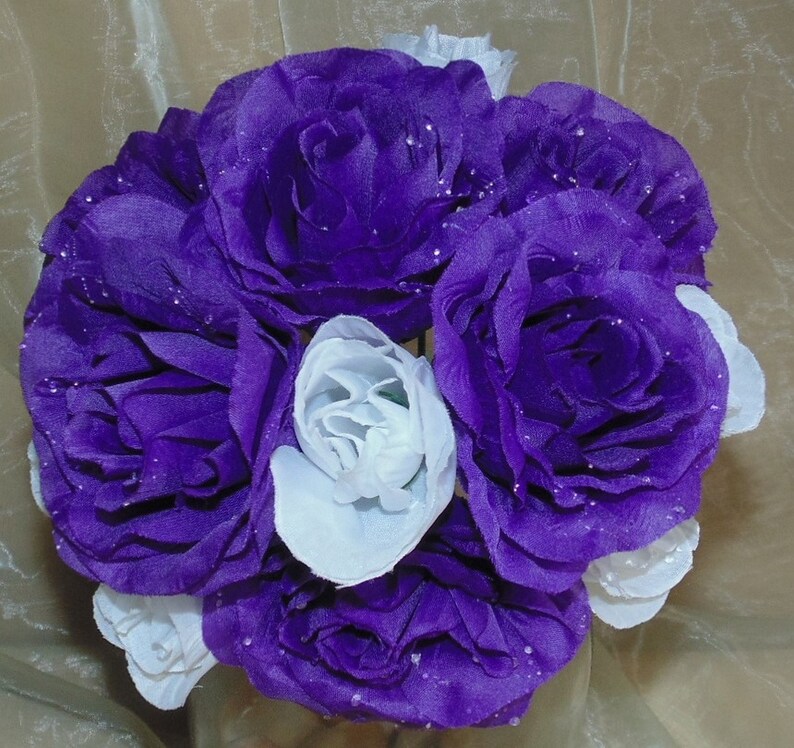 Bride Custom Made Regal Purple Rose and Rosebud Wedding Bouquet Bridesmaid