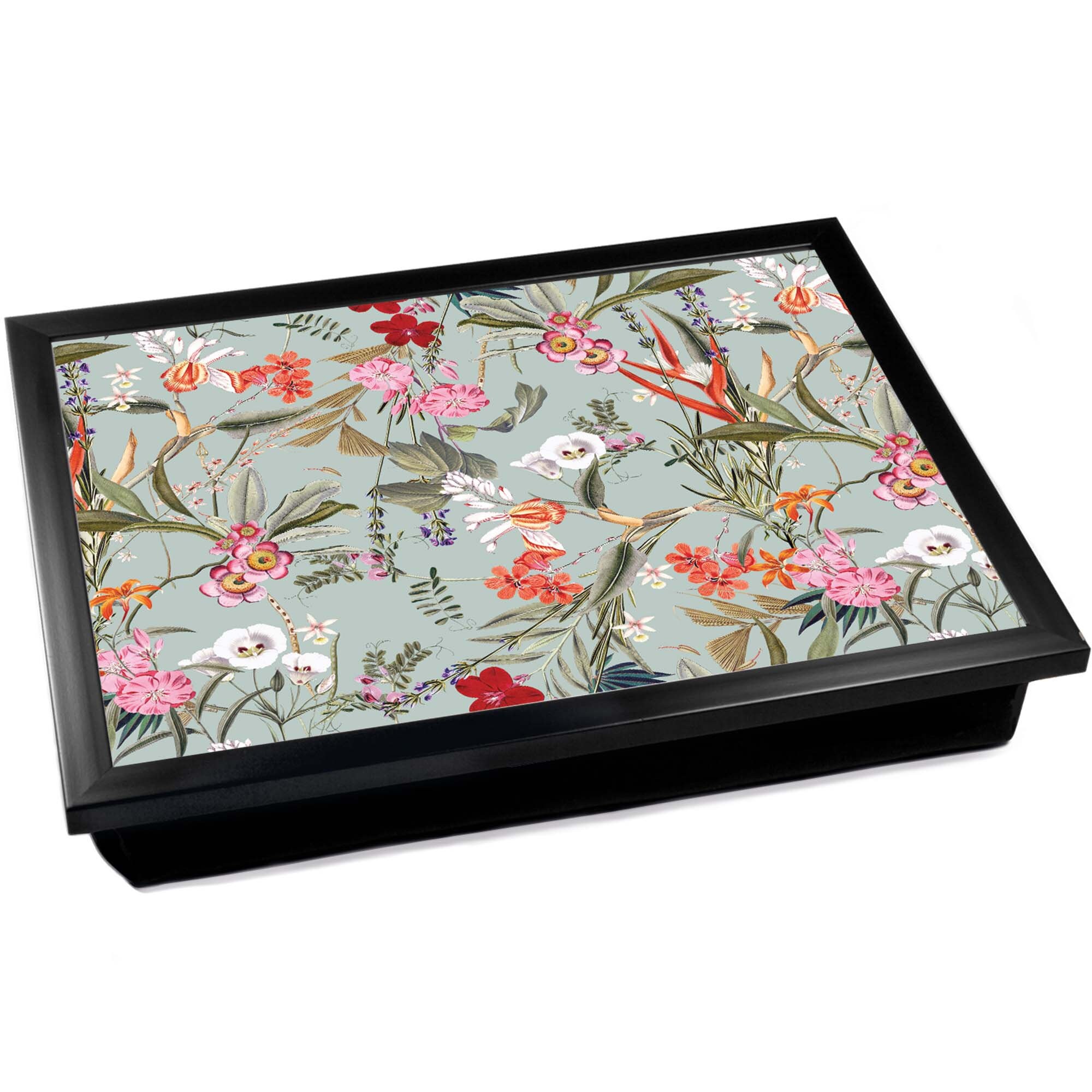 GREEN FLORAL Lap Tray Table With Bean Bag Padded Cushion Etsy