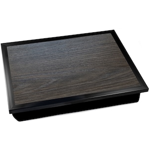 May include: A black wood-look tray with a black frame. The tray is perfect for serving snacks or drinks.