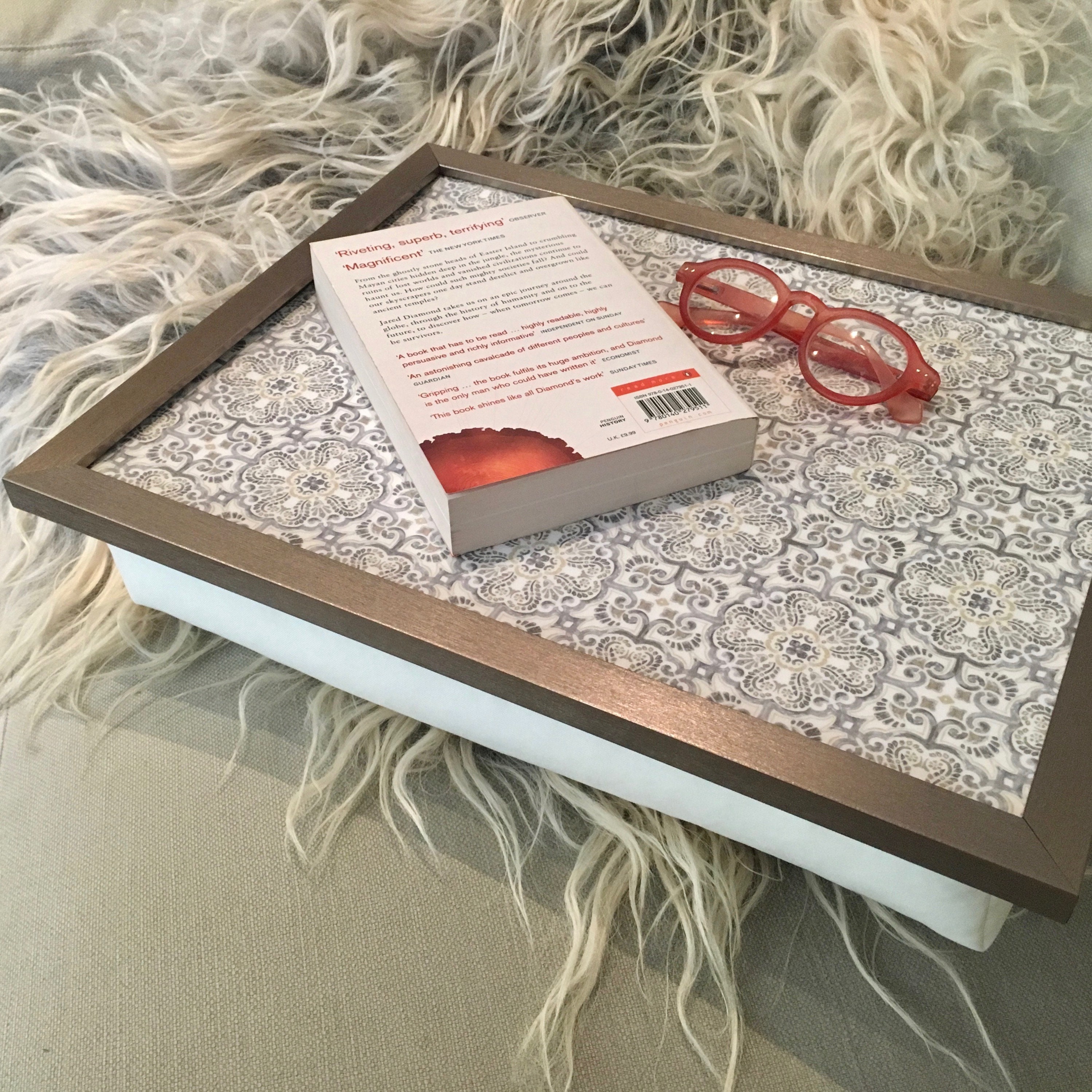 FLEUR GREY Lap Tray Desk with Bean Bag Pillow Cushion Quality Etsy