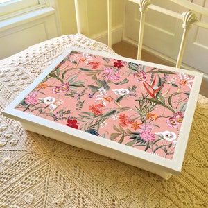 CORAL FLORAL Lap Tray Table with Bean Bag Padded Cushion, Flower Laptop Tray