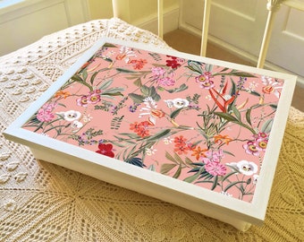 CORAL FLORAL Lap Tray Table with Bean Bag Padded Cushion, Flower Laptop Tray