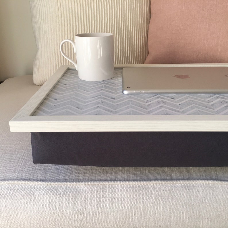 HERRINGBONE MARBLE Lap Trays: High Quality Bean Bag, Breakfast in Bed, TV Dinner Tray, Laptop Cushion Tray Desk image 2