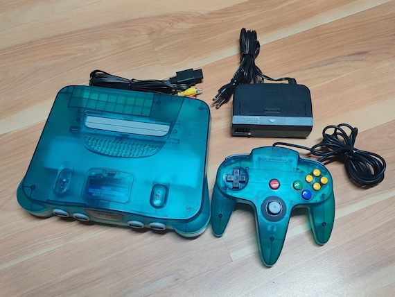 Authentic Nintendo 64 N64 Console System Transparent Clear Blue Both Japan US PLAY With One Controller
