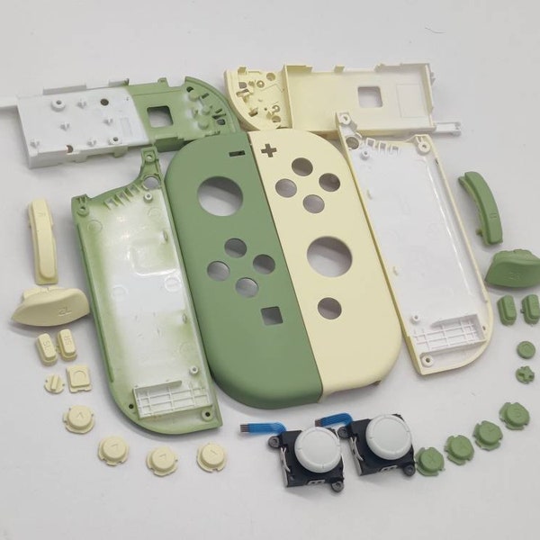 Custom  Nintendo Switch JoyCon Matcha Green & Light Cream Joycon Controller Shell with Buttons