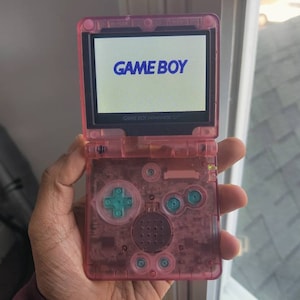 Custom GBA SP IPS V2 Screen Clear Cherry Pink with clear Emerald buttons Modded  with 10 level brightness adjustment