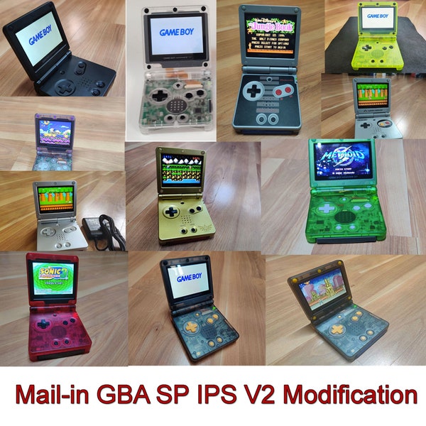 Mail in Modification Gameboy Advance SP  IPS V2 Screen Mod with 10 Level Bright Adjustment