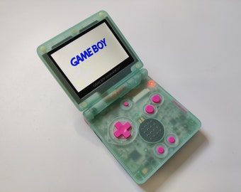 Écran GBA SP IPS V2 personnalisé phosphorescent, boutons vert foncé et roses modifiés avec réglage de la luminosité sur 10 niveaux