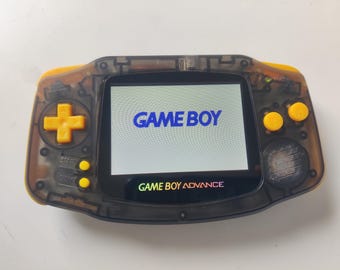 Gameboy Avance Clear Schwarz mit Gelben Tasten IPS V2 MOD 10 Level Helligkeitsstufe