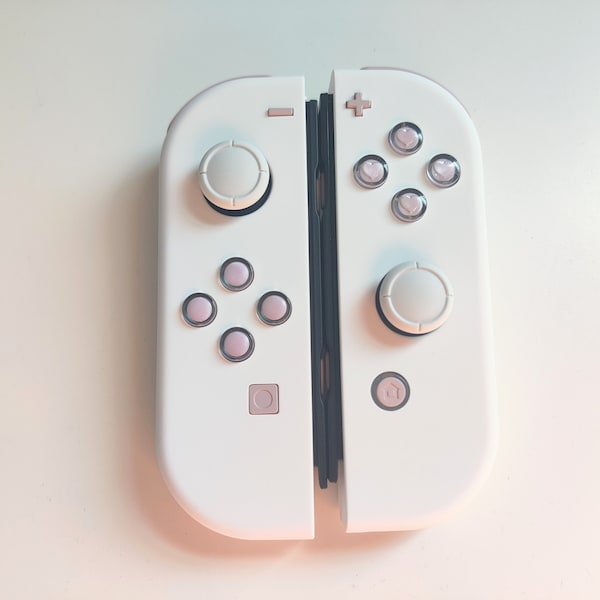 Custom  Nintendo Switch JoyCon White Shell with Sakura Pink & Pastel Hearts Buttons Controllers