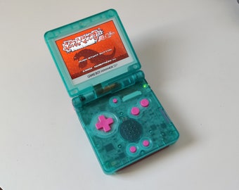 Custom GBA SP IPS V2 Aquarium Shell & Pink Buttons Modded mit 10 Helligkeitseinstellung