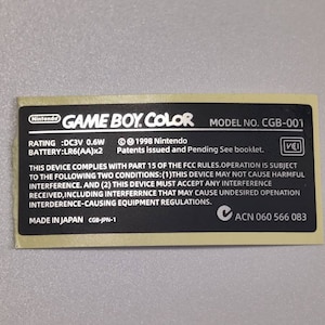 Nintendo Game Boy Color GBC Replacement Sticker Label