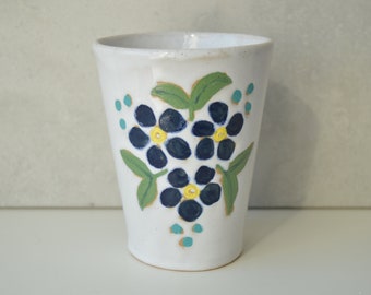Floral stoneware tumbler, coffee lovers gift, white mug, handmade pottery, mugs for mom